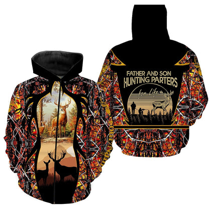 Customize Name 3D All Over Print Shirts Hoodie Tanktop Father And Son Hunting Partners For Life To My Dad Hunter Wildfire Orange Camo TO0104