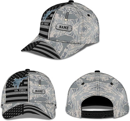 Air Force Veteran Personalized Hat for Men Guys Male American Flag with Camo Pattern Snapback Cap CA0248