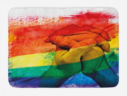 Pride Bath Doormat, Hands Of Young Men Put Together On Abstract Lgbt Door Mat Love Wins Gay Partners LO1241