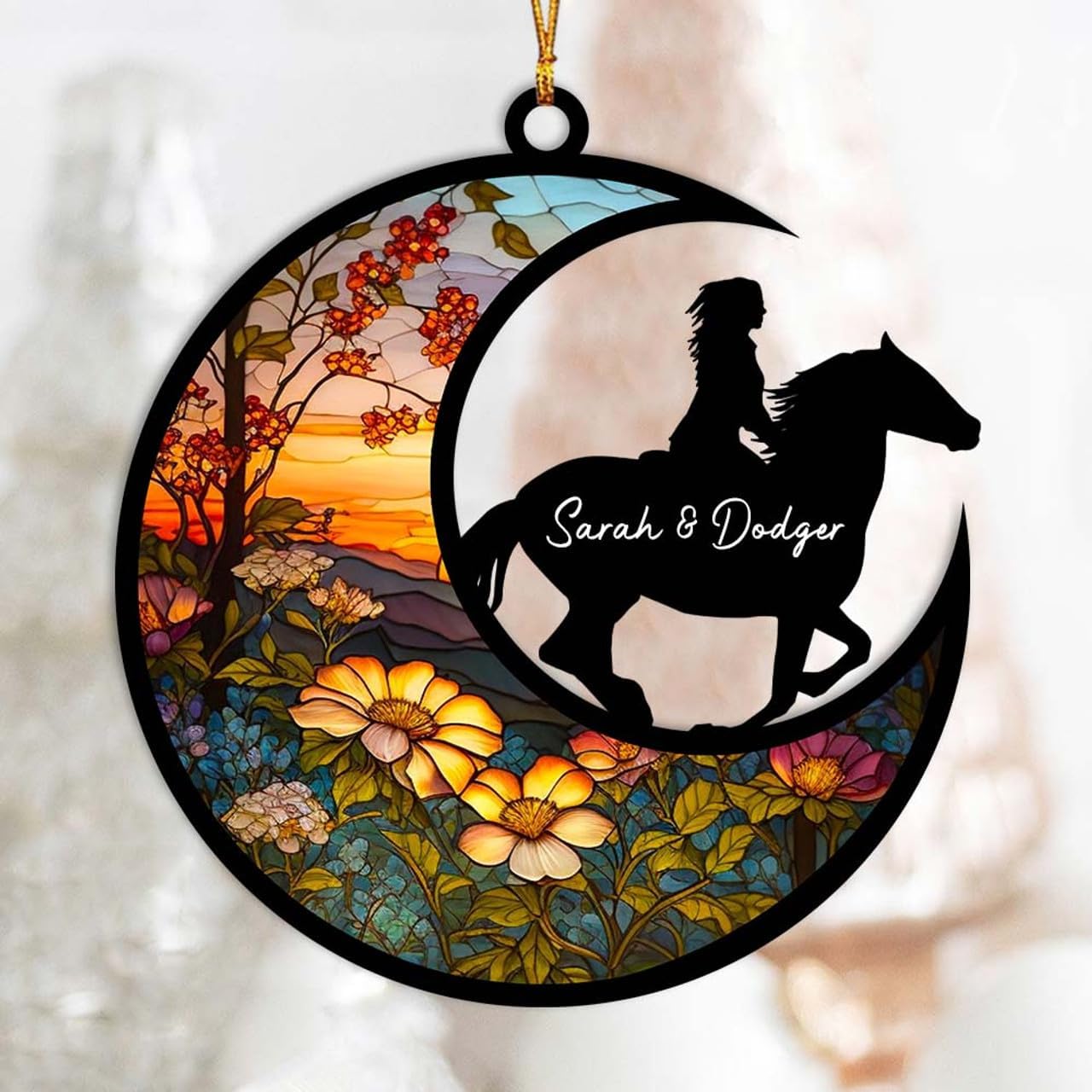 Personalized Woman And Horse Suncatcher Ornament, Gifts For Horse Lovers OA0084