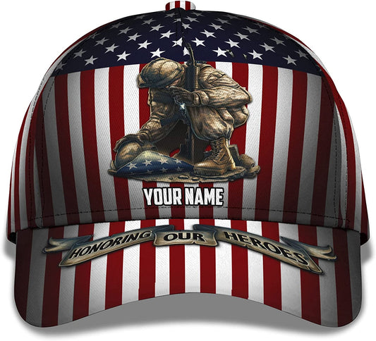 Custom Name US Veteran Honoring Our Heroes Personalized Print Men's Adjustable Cap, Gift For Veteran CA0243