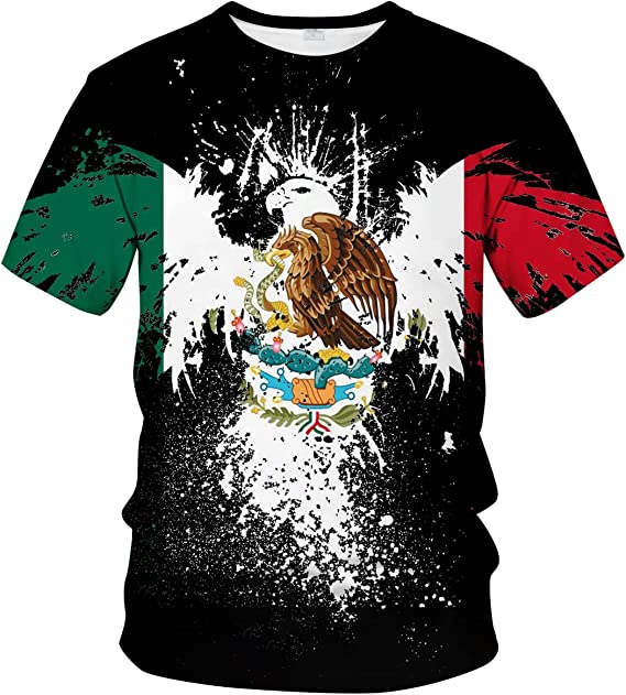 Casual 3D Mexico Flag Digital Print T-Shirt Round Neck Mens T-Shirts, Mexico Shirt TO3064