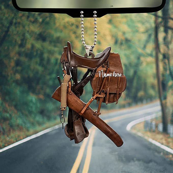 Personalized Horse Lover Cowboy Saddle Car Hanging Ornament, Car Decor For Cowboy OO0109