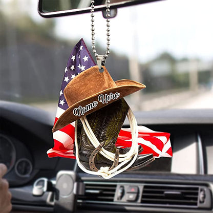 Personalized U.S Cowboy Hats And Boots Two-Sides Shaped Acrylic Ornament For Car, Car Hanging Ornaments OO0107