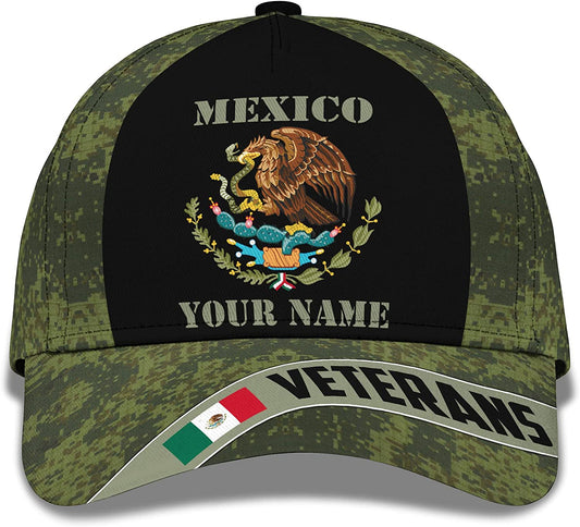 Mexico Veteran Mexican Flag and Camouflage Pattern Customized Hat 3D Printed Snap Back Cap for Veterans Day Father Day CA0252