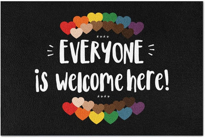 Equality Doormat Everyone Is Welcome Here Doormat Lgbt Pride Rainbow Black Pride Home Decor Doormat 18X30 Inch LO1238