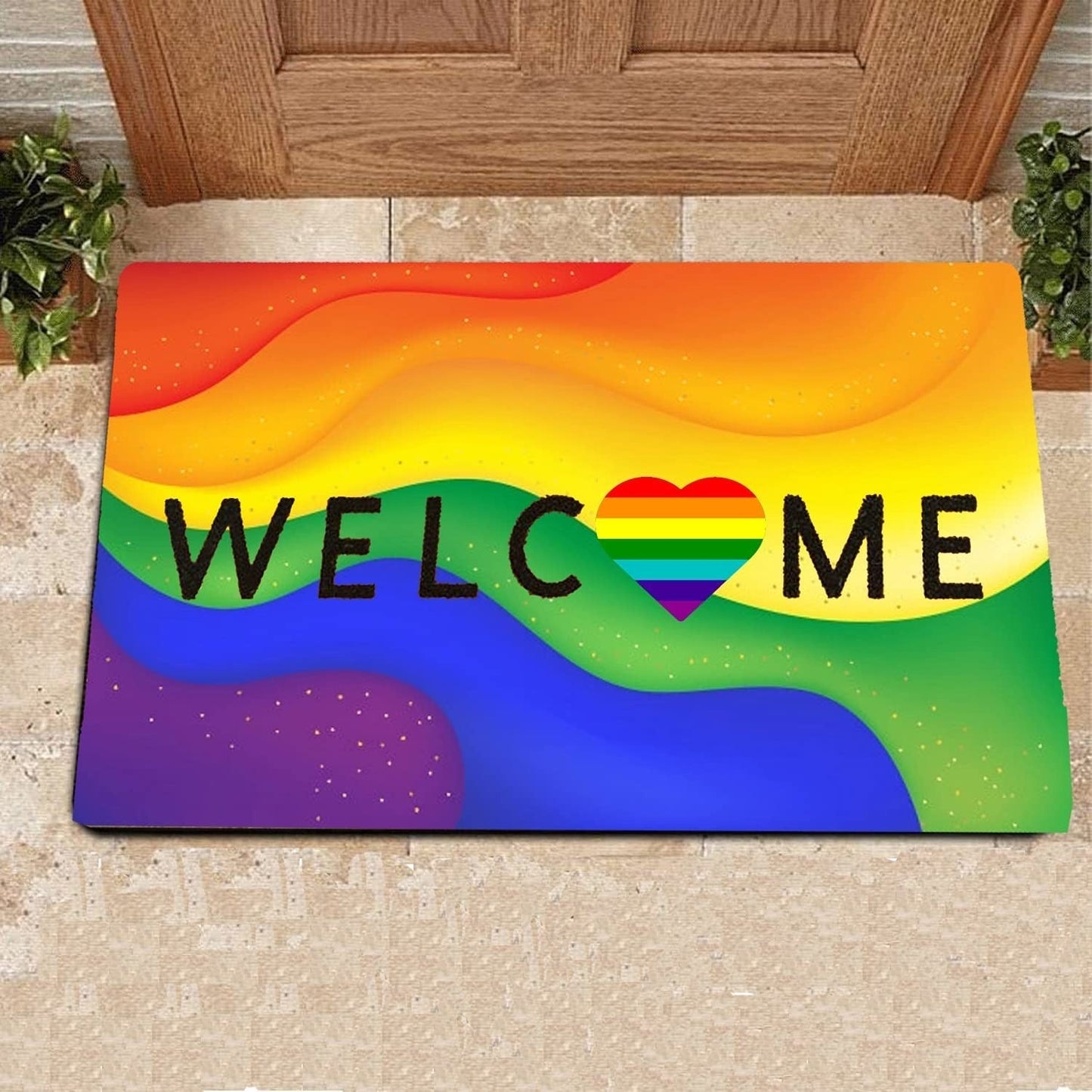 Gay Pride Doormat, Rainbow Welcome Mat, Cute Outdoor Rainbow Pride Doormat LO1350