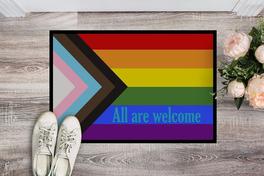 Gay Pride Progress Mat Pride All Are Welcome Door Mat, Indoor Rug Or Outdoor Welcome Mat Lgbt Doormat LO1344