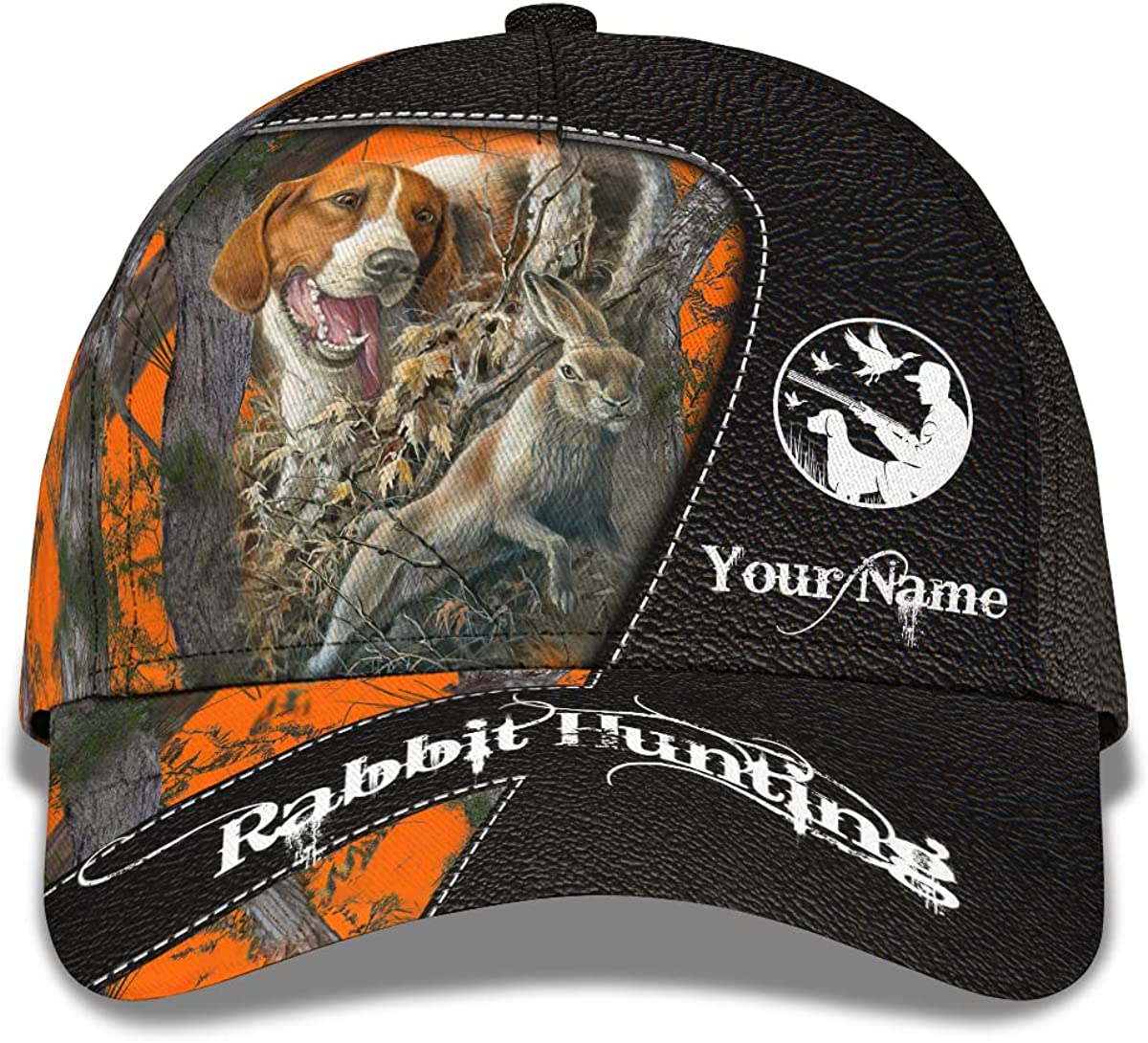 3D Rabbit Hunting Hat with Beagle Dog and Camouflage Pattern Personalize Dad Cap for Outdoor Activities, Gift For Hunter, Father's Day Gift CA0013