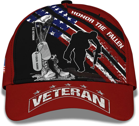 3D Print Personalized US Veteran Honor The Fallen Snapback Cap American Soldiers Boots Military Hat Gift for Dad Papa CA0245