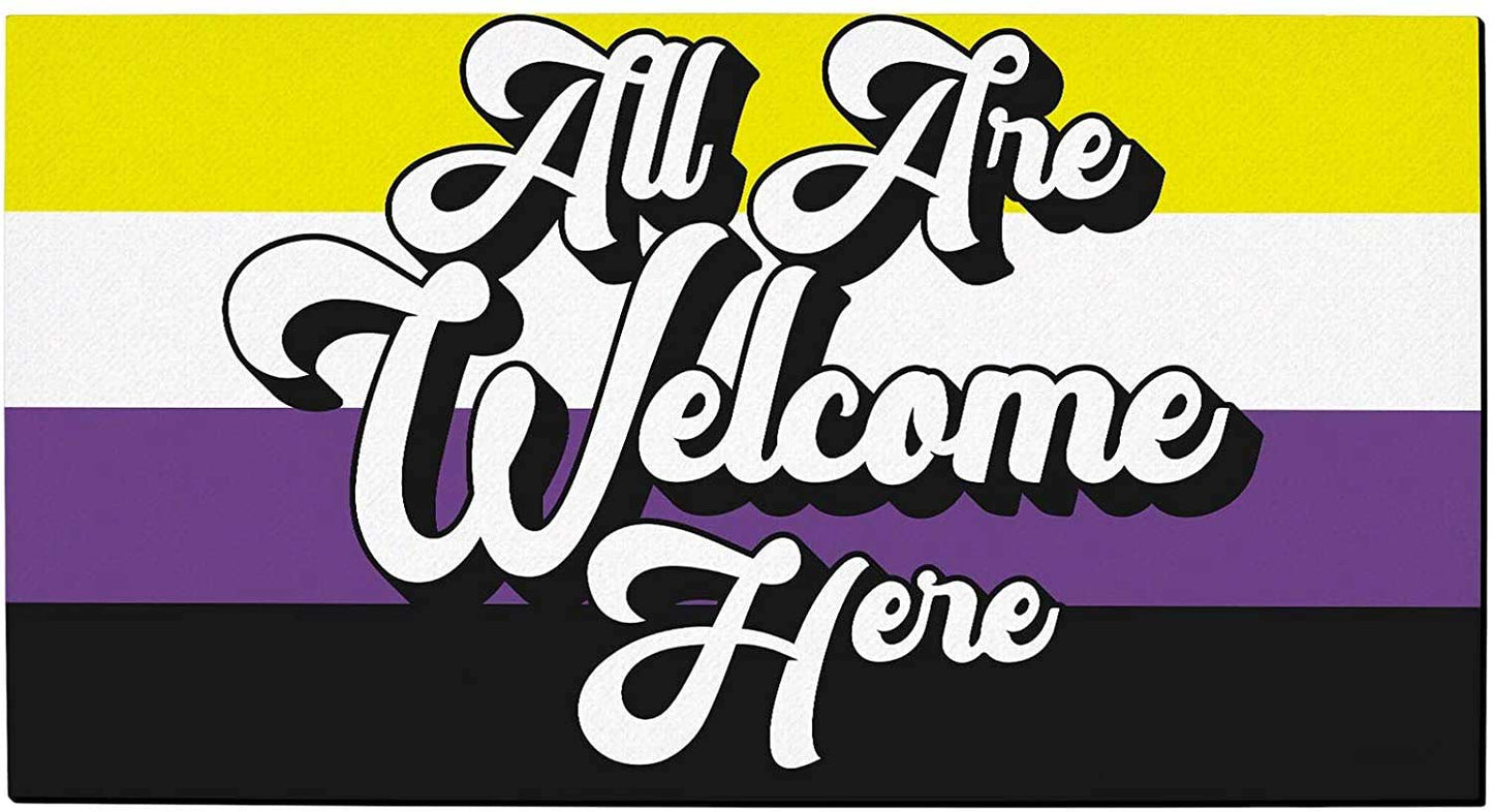 Nonbinary Pride Genderqueer Doormat All Are Welcome Here Nonbinary Gifts Decorative Doormat Nonbinary LO1257