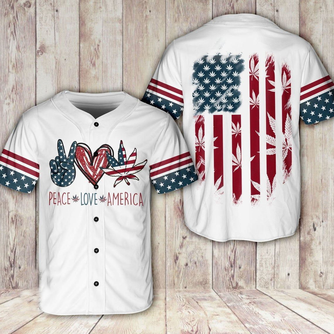 Peace Love America Flag Independence Day 4th July Baseball Jersey SO0211