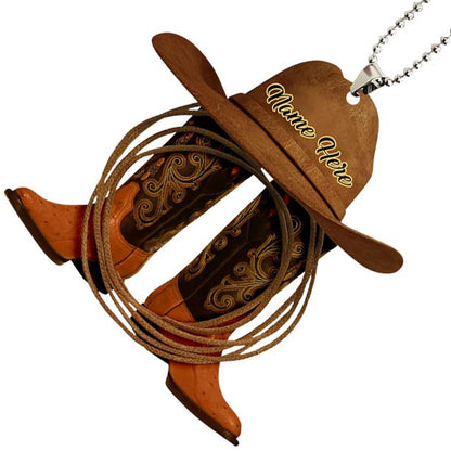 Personalized Vintage Cowboy Riding Whip, Hat And Boots Car Hanging Ornament OO0088