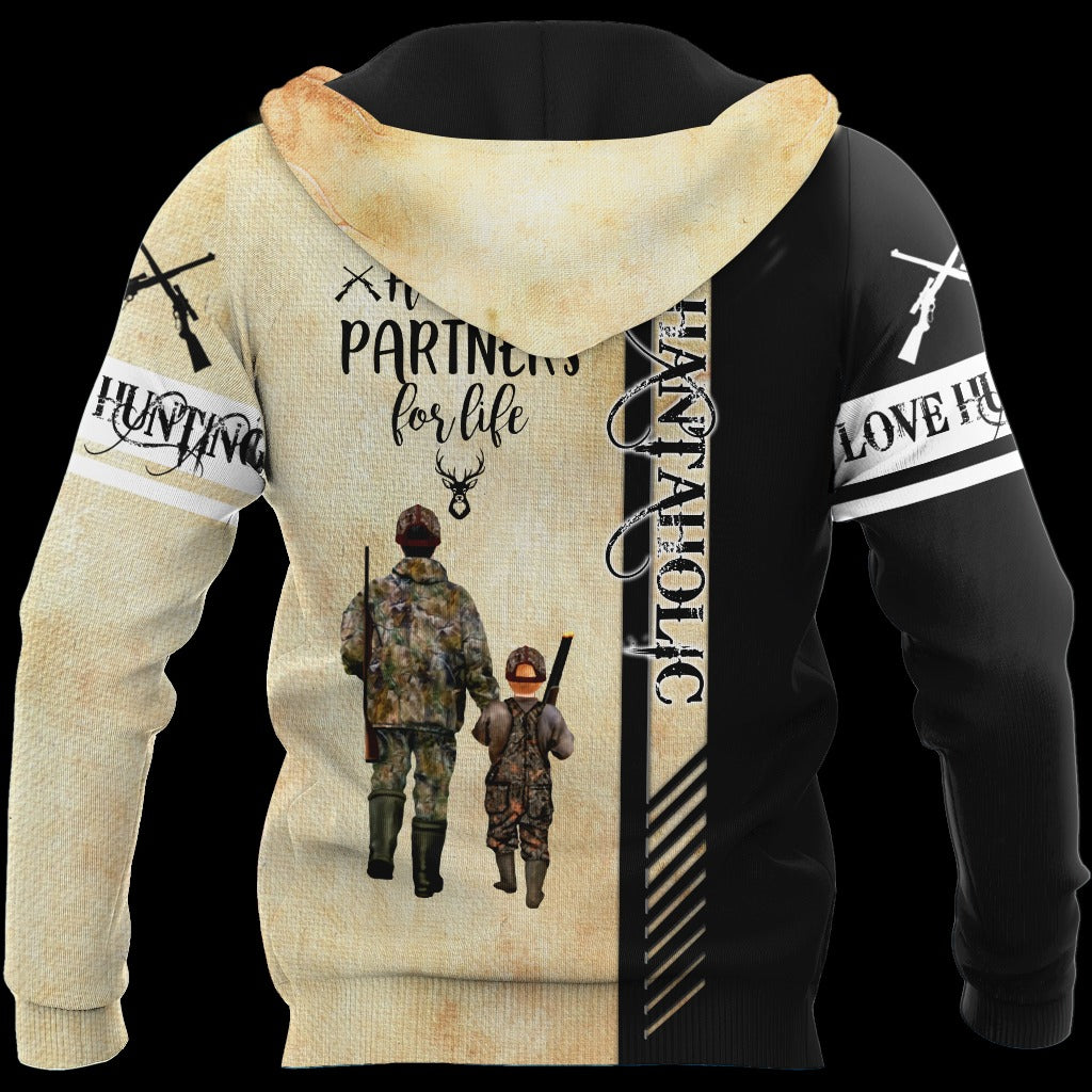 Personalized Name Dad And Son 3D All Over Printed Shirts Hoodie Tank Top For Dad Hunting Partners For Life TO0101