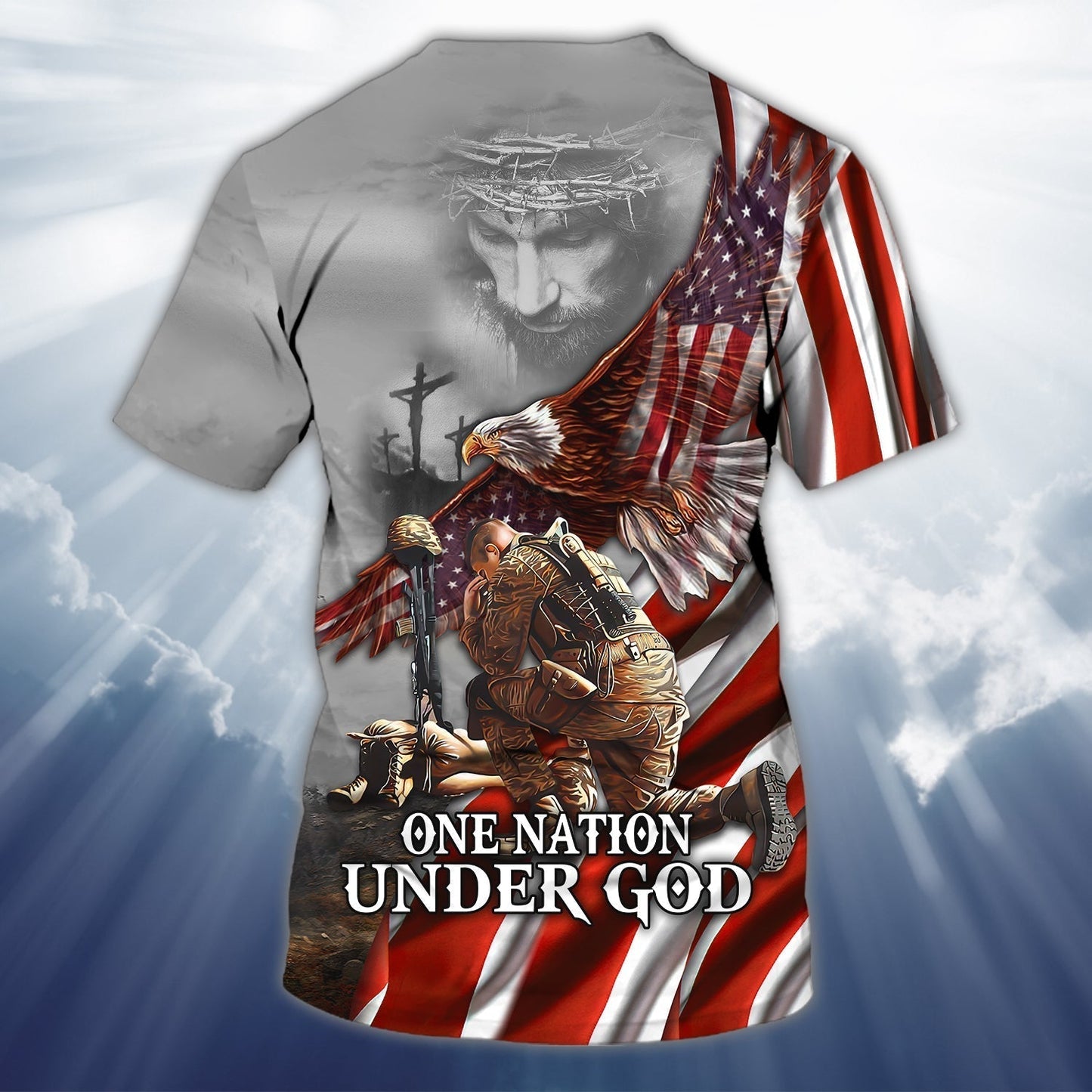 Custom With Name Veteran Patriotice American 3D Shirt, One Nation Under God Jesus 3D T Shirt TO0629