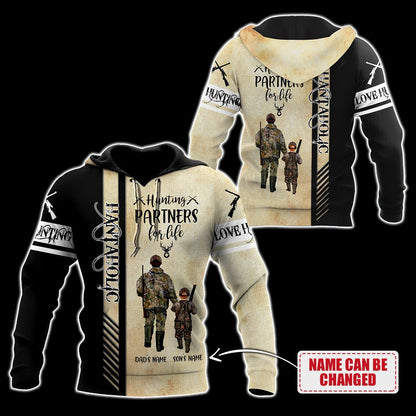 Personalized Name Dad And Son 3D All Over Printed Shirts Hoodie Tank Top For Dad Hunting Partners For Life TO0101