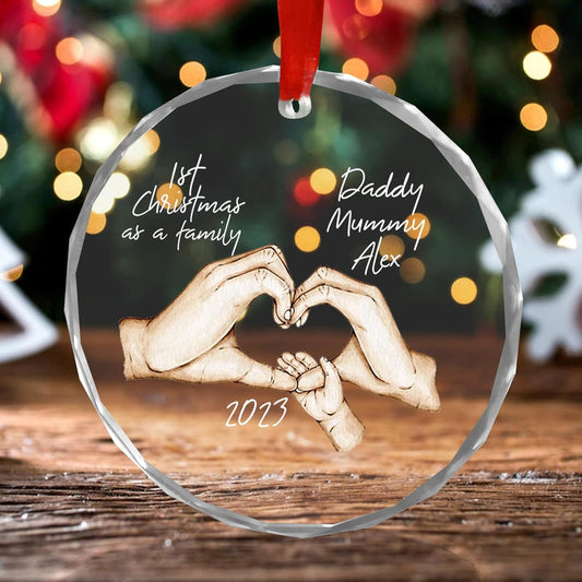 Personalized Baby First Christmas Glass Ornaments, Family of Three Ornament, Baby's First Christmas Ornament Gift, New Baby Ornament, Crystal Ornament OA0009