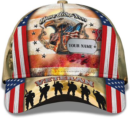 Veteran Home of The Free 3D Patriotic Personalized Name Classic Baseball Hat CA0257