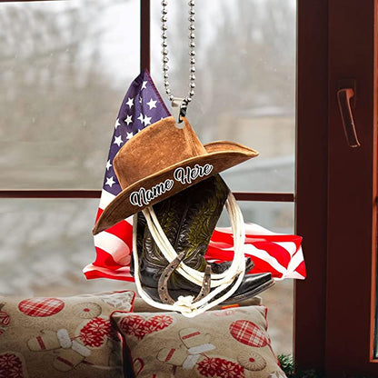 Personalized U.S Cowboy Hats And Boots Two-Sides Shaped Acrylic Ornament For Car, Car Hanging Ornaments OO0107