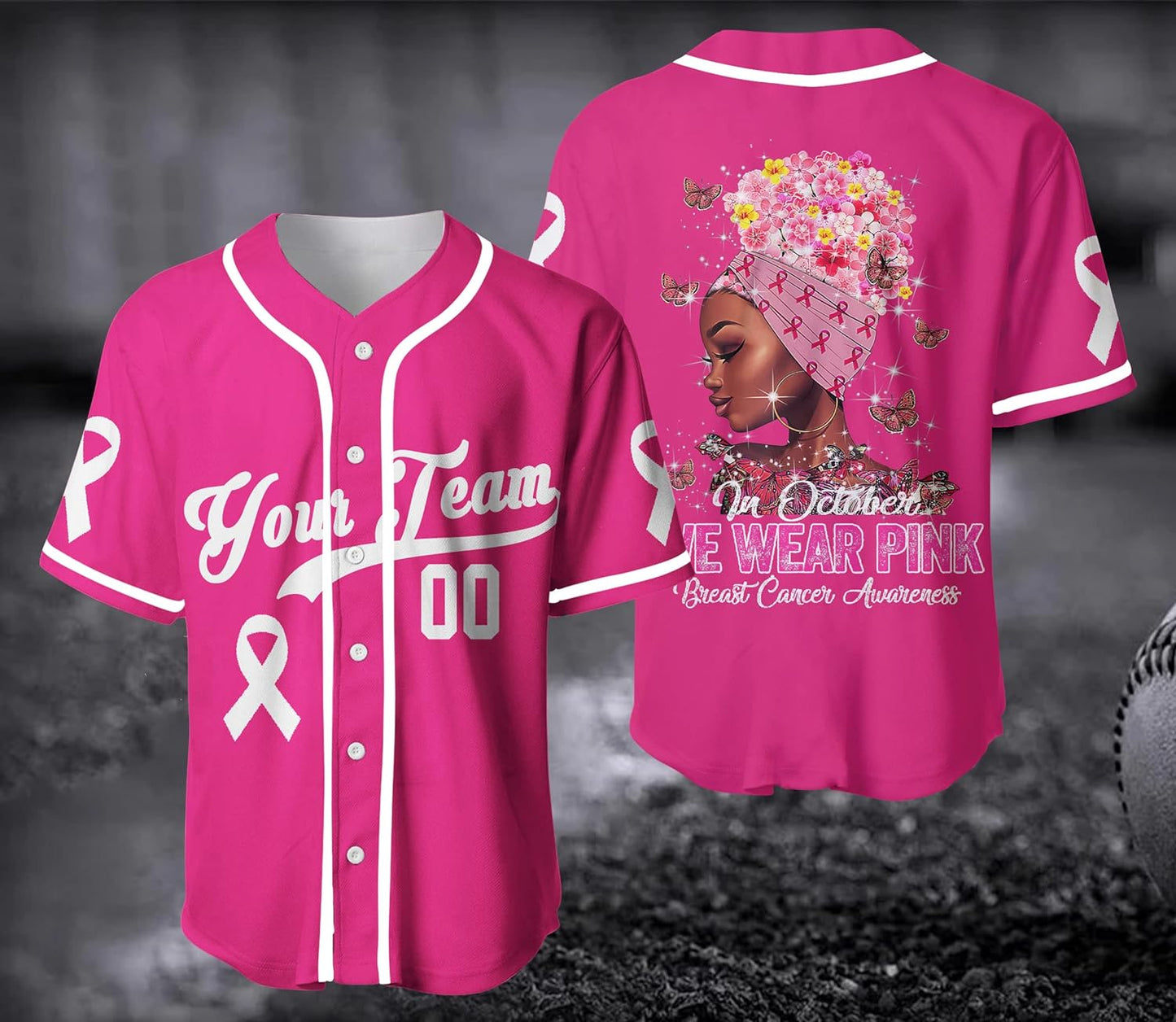 Personalized Name and Number Jersey Shirt for Breast Cancer Month, Black Girl Breast Cancer Shirt SO0177