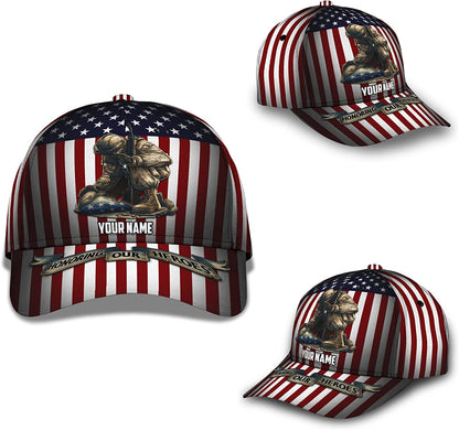 Custom Name US Veteran Honoring Our Heroes Personalized Print Men's Adjustable Cap, Gift For Veteran CA0243