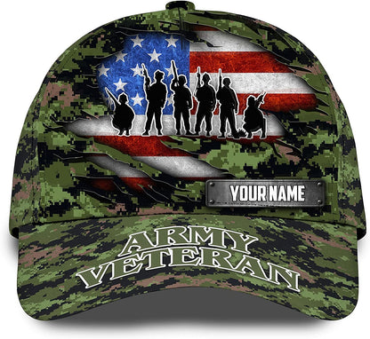 Veteran Personalized Custom Name Cap for American Patriots, Gift For Grandpa Dad CA0259