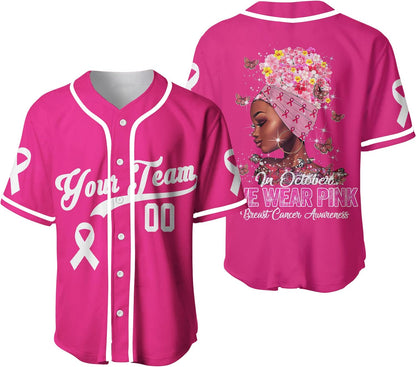 Personalized Name and Number Jersey Shirt for Breast Cancer Month, Black Girl Breast Cancer Shirt SO0177