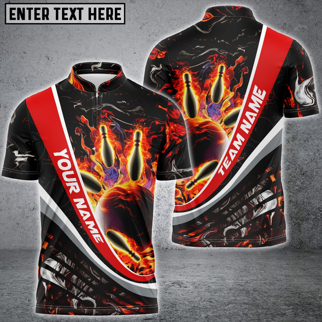 Flaming Magma Bowling And Pins Multicolor Option Customized Name 3D Bowling Jersey Shirt SO0603