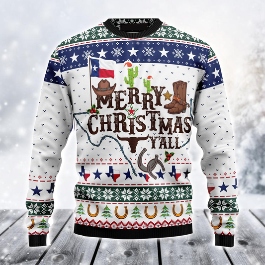 Merry Christmas Y'all Texas Ugly Christmas Sweater, Funny Christmas Ugly Sweater For Men & Women - Perfect Gift For Christmas, Texas Lovers SO0731