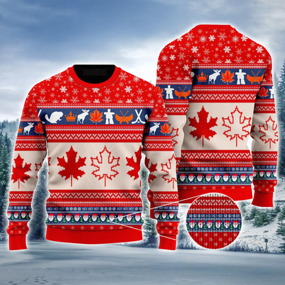 Canada Maple Leaf Ugly Christmas Sweater, Christmas Pattern Ugly Sweater For Men & Women SO0951