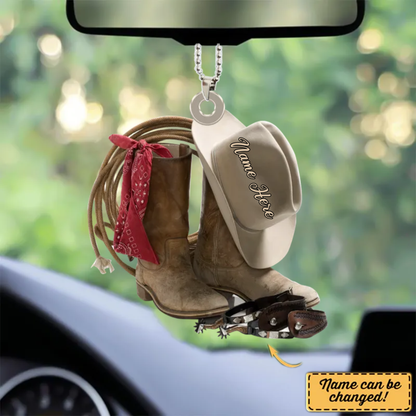 Personalized Cowboy Hats And Boots Two-Sides Shaped Acrylic Ornament Car Mirror Hanging SO0718