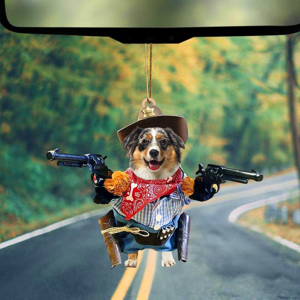 Australian Shepherd Cowboy Hanging Acrylic Ornament Dog Ornament Dog Lover Gift OO0678