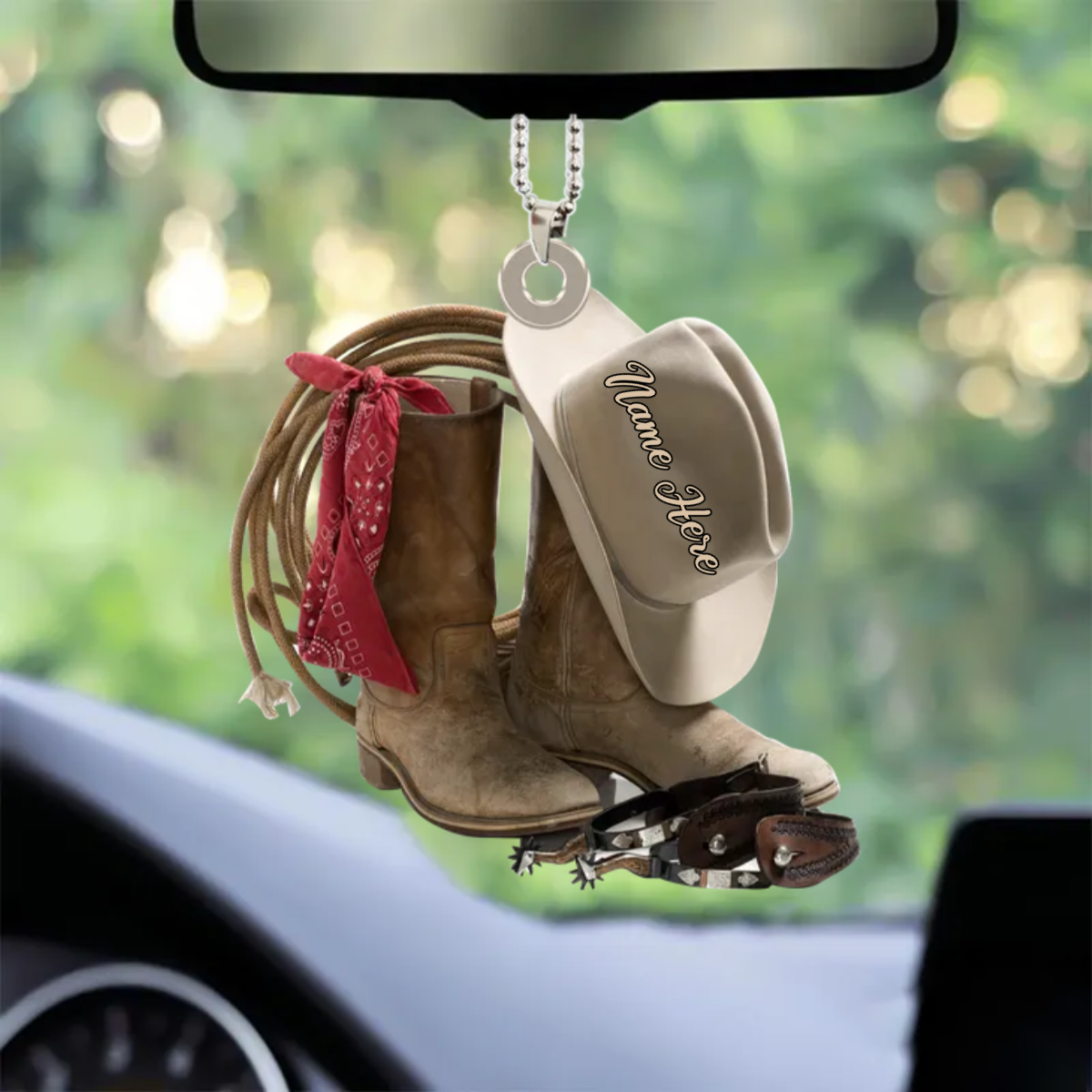 Personalized Cowboy Hats And Boots Two-Sides Shaped Acrylic Ornament Car Mirror Hanging SO0718