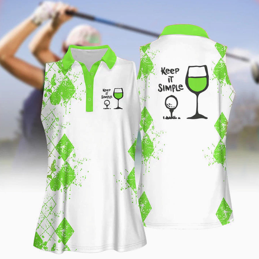 3D All Over Print Keep It Simple Golf And Wine Women Short Sleeve Polo Shirt, Sleeveless Polo Shirt SO1012