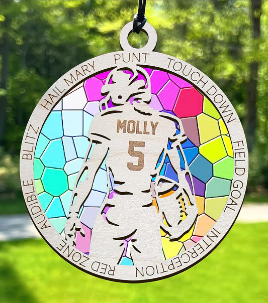 Male Football Laser Cut Personalized Wood Ornament Suncatcher, Gift for Football Lovers OA0083