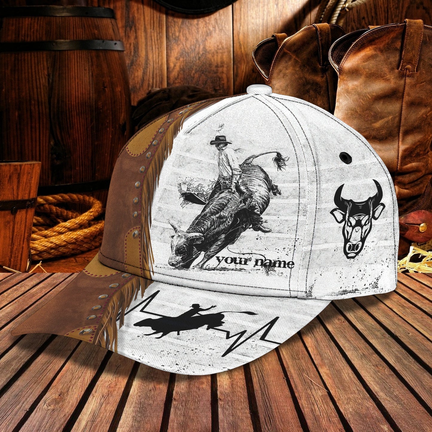 3D Classic Cap Bull Riding Personalized Name Cap 17 Lasfour CA1992