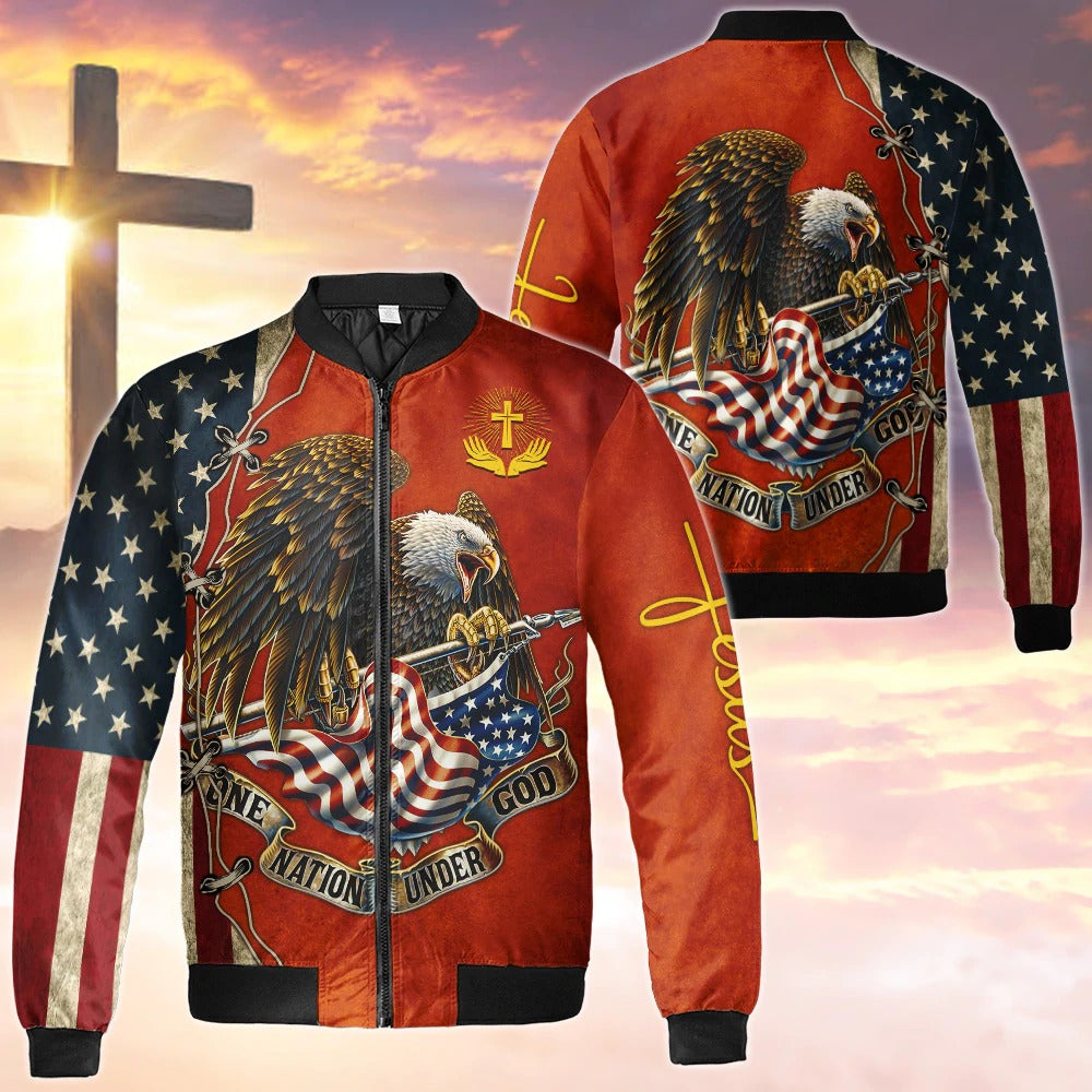 One Nation Under God Eagle American Flag All Over Print Shirt 3D American Eagle Hoodie TO0229