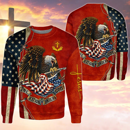 One Nation Under God Eagle American Flag All Over Print Shirt 3D American Eagle Hoodie TO0229