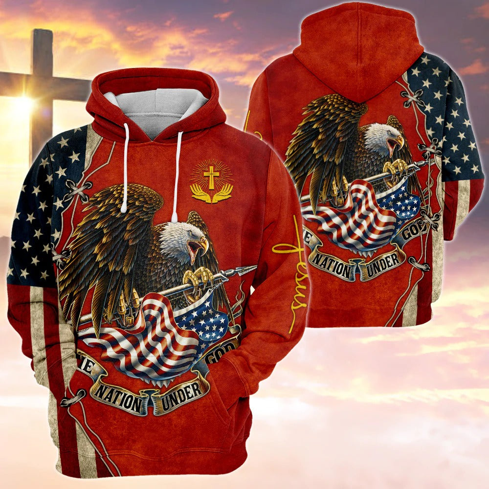 One Nation Under God Eagle American Flag All Over Print Shirt 3D American Eagle Hoodie TO0229