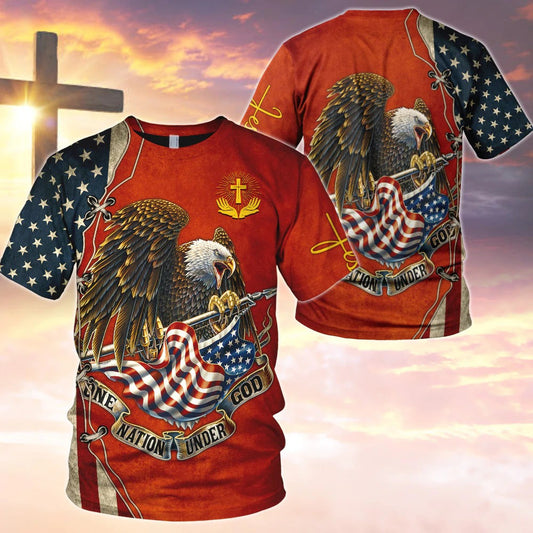 One Nation Under God Eagle American Flag All Over Print Shirt 3D American Eagle Hoodie TO0229