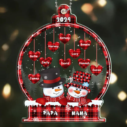 Snowman Family Hearts Bound Together - Personalized Acrylic Ornament -Christmas Ornament For Family ON1520