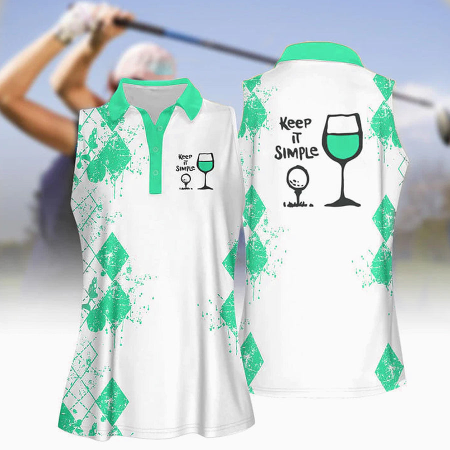 3D All Over Print Keep It Simple Golf And Wine Women Short Sleeve Polo Shirt, Sleeveless Polo Shirt SO1012