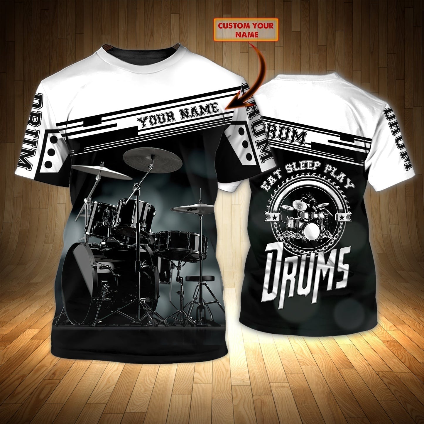 Personalized 3D T Shirt Eat Sleep Play Drums, Drum 3D Shirts For Drums Lovers TO0604