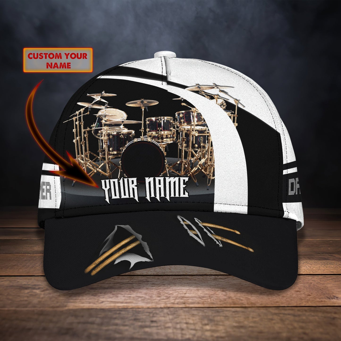 3D Classic Cap Drummer Personalized Name Cap 34 Lasfour CA2011