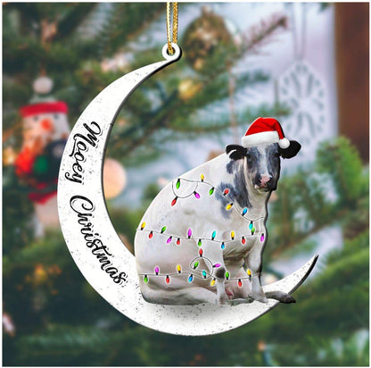 Cow On The Moon Mooey Christmas Wood Custom Shape Ornament OO1678