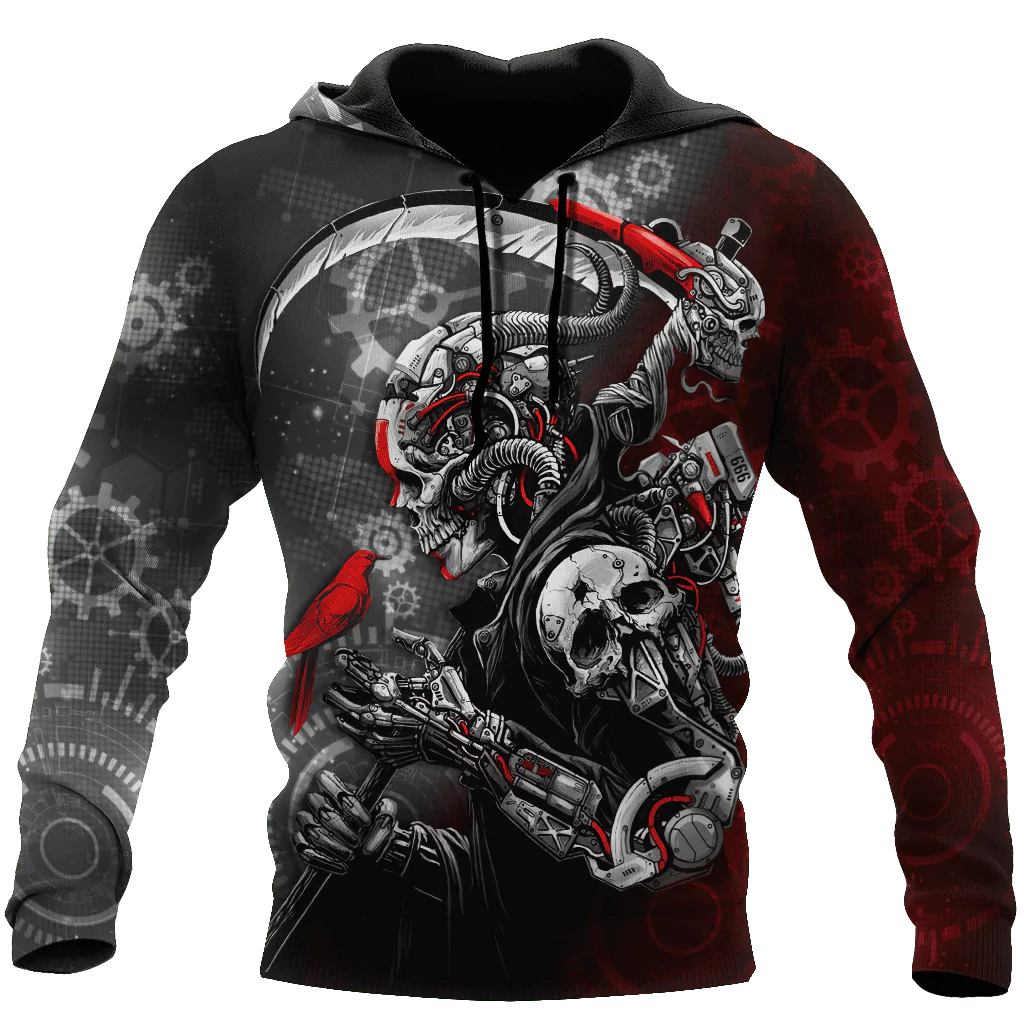 Skull Grim Reaper Robot Mechanic Cyber Hoodie 3D All Over Print Death Skull Hoodies SO0474