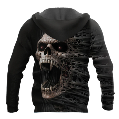 3D All Over Print Skull Hoodie, Sublimation Skull On Hoodies Black Skull Hoodies SO0444