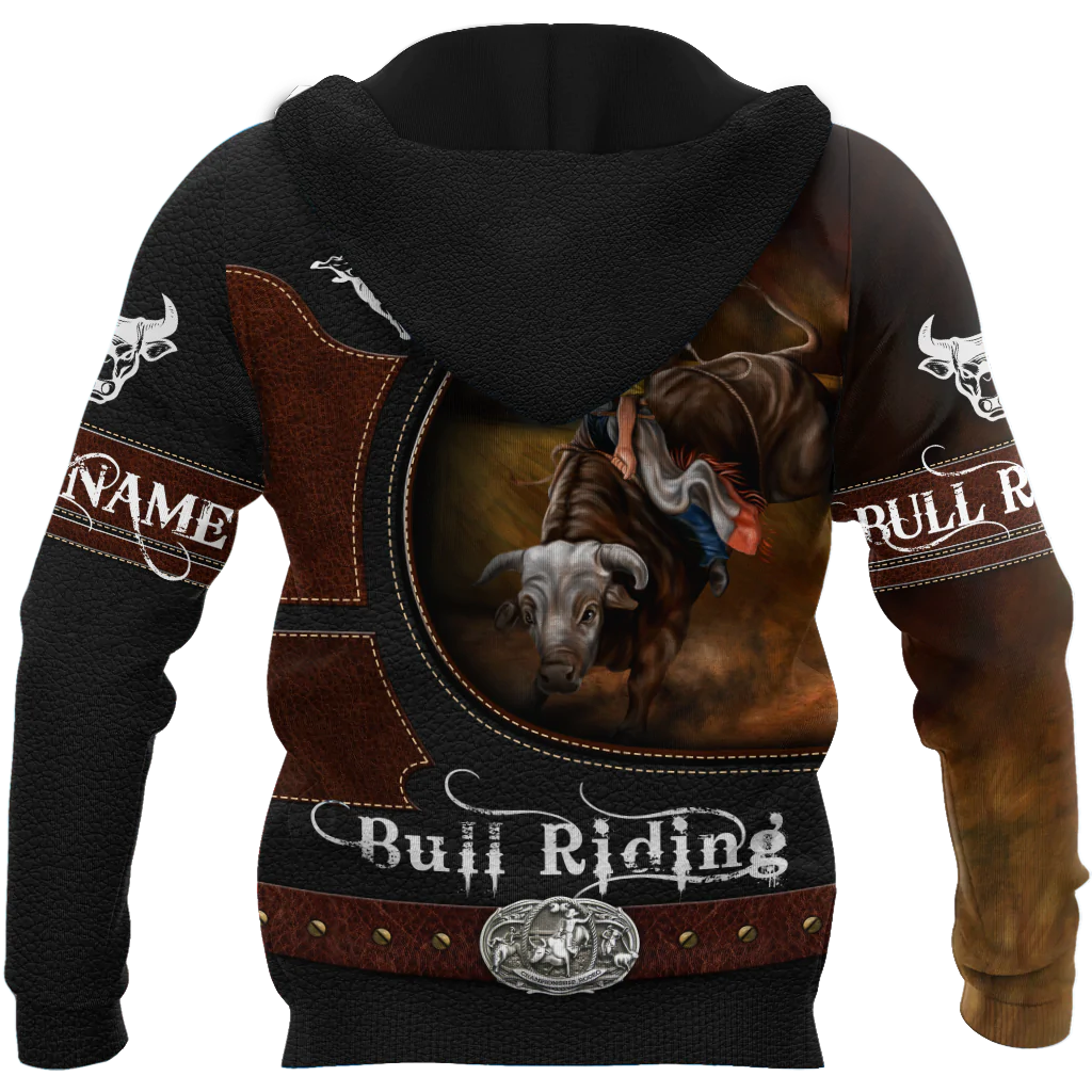 Custom Name Bull Riding Hoodie, Bull Riding Clothing Leather Pattern, Bull Riding Lover Gifts, Brown Hoodies SO0445