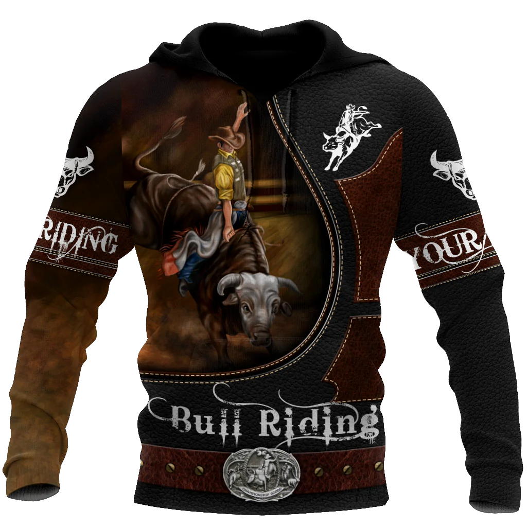 Custom Name Bull Riding Hoodie, Bull Riding Clothing Leather Pattern, Bull Riding Lover Gifts, Brown Hoodies SO0445