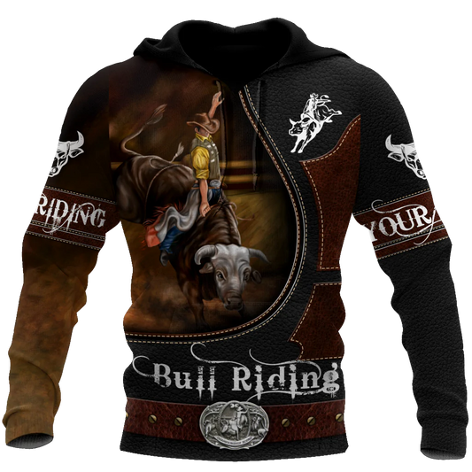 Custom Name Bull Riding Hoodie, Bull Riding Clothing Leather Pattern, Bull Riding Lover Gifts, Brown Hoodies SO0445